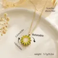 Rotatable gold sunflower pendant necklace featuring a white gemstone center and enamel petals - Sunflower Element Pendant (80444) / With Stainless Steel Chain