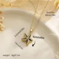 Rotating starfish pendant necklace with black enamel and zircons on gold chain - Black Starfish Rotatable (80391)