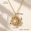Elegant gold rotating flower fidget pendant necklace with pearl center for stress relief - Artificial Pearl Daisy Style (80442) / Adjustable Length