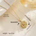 Gold-plated rotatable flower pendant necklace with cubic zirconia stones and measurements - Style 80456 (With Stainless Steel Chain)