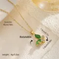 Green enamel rotatable butterfly pendant necklace with zircon stones in gold finish - Green Butterfly Enamel Rotatable (80458)