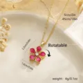 Elegant rotatable pink floral pendant necklace with zircon and gold chain details. - Pink Flower Pendant (80446) / With Stainless Steel Chain