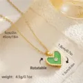 Rotatable gold titanium steel heart necklace with green enamel and zircon pendant - Green Enamel Heart Rotatable (80459)