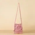 Chic mini pink knitted crossbody bag with unique pleated woven design for smartphones - Pink