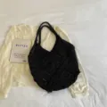 Zwarte bohemien gebreide strandtas met een verfijnd gehaakt opengewerkt ontwerp vakantie - Tote Tas (ZZB Ruitpatroon Tas) / Zwart