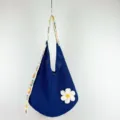 Blue knit crochet shoulder bag with floral decoration, casual hobo bag for women travel. - Large Flower Pattern / Klein Blue