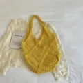 Handmade yellow bohemian crochet beach tote bag with a decorative hollow-out knit pattern - Tote Bag (ZZB Diamond Pattern Bag) / Yellow