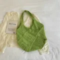 Large green bohemian hollow-out knitted beach tote bag for stylish summer casual look - Tote Bag (ZZB Diamond Pattern Bag) / Green