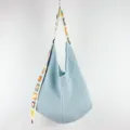 Light blue knit shoulder bag with colorful crochet strap, casual hobo tote for daily wear. - Plain Style / Light Blue