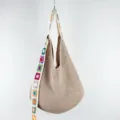 Beige crochet shoulder bag with colorful granny square strap, stylish knit hobo bag for women. - Plain Style / Light Khaki