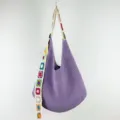 Purple crochet hobo shoulder bag with colorful floral strap casual knit tote bag for women - Plain Style / Purple