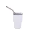 Weißer 2-3oz Mini-Edelstahlbecher mit klarem Deckel und Metallstrohhalm - 2oz / Weiß