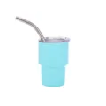 Mini 2-3oz Isolierter Edelstahl-Becher Schnapsglas mit Strohhalm in Cyan-Farbe - 2oz / Türkisblau