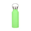 Lime green insulated stainless steel water bottle with silver metallic carry handle cap - 500ml / Grass Green