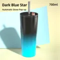 700ml diamond pattern stainless steel straw cup with a stylish blue gradient finish - 700ml / Dark Blue Starry