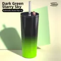 700ml green gradient diamond textured stainless steel tumbler with straw - 700ml / Dark Green Starry