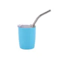 Mini tazza blu 2oz in acciaio inox isolata sottovuoto con coperchio trasparente e cannuccia - Con coperchio e cannuccia / Blu Mare Profondo