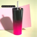 700ml diamond textured stainless steel tumbler with straw in black pink gradient - 700ml / Dark Pink Starry