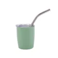 Mini bicchiere da caffè da 2 oz in acciaio inossidabile isolato con cannuccia e coperchio - Con coperchio e cannuccia / Verde avocado