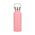 Portable pink insulated stainless steel water bottle with silver handle for outdoors - 500ml / Peach Pink
