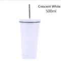 Μονωμένο ποτήρι καφέ 500ml από ανοξείδωτο ατσάλι με καλαμάκι σε κομψό λευκό του φεγγαριού - Λευκό