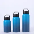 Set of three blue gradient stainless steel vacuum insulated sports bottles with handles - Blue Gradient