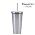 Ισοθερμικό ανοξείδωτο ποτήρι καφέ 500ml σε χρώμα titanium gray με επαναχρησιμοποιούμενο καλαμάκι - Χρώμα Ατσαλιού