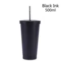 Θερμός 500ml από ανοξείδωτο ατσάλι σε μυστικιστικό μαύρο με μεταλλικό καλαμάκι και καπάκι - Ματ Μαύρο