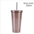 Θερμός καφέ 500ml από ανοξείδωτο ατσάλι σε ροζ χρυσό με καλαμάκι περιλαμβάνεται - Ροζ χρυσό