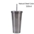 Ανοξείδωτο ποτήρι καφέ 500ml με καλαμάκι σε γνήσιο χρώμα χάλυβα φινίρισμα - Γκρι Τιτανίου