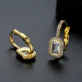 Vintage style gold-plated hoop earrings featuring emerald cut cubic zirconia stones - 18K Gold (NEB2233-18K)
