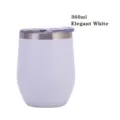 Weißer 12oz Edelstahl Vakuumisolierter Eierförmiger Weinbecher mit Klarsichtdeckel - 360ml / Elegantes Weiß
