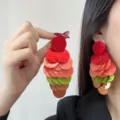 Detailed close-up showing colorful dopamine-style acetate disk fringe earrings on model. - Multi-layer Colorful Disc Style (E4907) / Multicolor