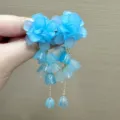 Elegant translucent blue floral dangle earrings featuring bell-shaped drops and gold chains - Lily of the Valley Tassel Long Style (E5344) / Sky Blue