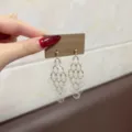 Elegant clear acetate disc tassel earrings with gold chain details for summer style - Stud Style (E4785) / Transparent White (E4785)