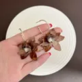 Elegant brown tortoiseshell pattern floral resin hoop earrings for women summer beach holiday - Coffee Hoop Style (E4018)