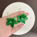 Fresh sweet green resin flower hoop earrings, perfect for summer beach vacation style - Green Hoop Style (E4018)