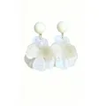 Elegant white pearlescent flower drop earrings for a sweet summer beach vacation look - Gold White Style (E5483)