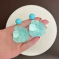 Elegant light blue acrylic petal drop earrings perfect for summer beach vacation styles - Gold Light Blue Style (E5483)
