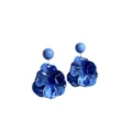 Elegant blue marble texture flower drop earrings for a sweet summer vacation look - Gold Dark Blue Style (E5483)
