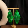 Vibrant green layered acetate disc tassel drop earrings for summer dopamine style - Stud Style (E4785) / Dark Green