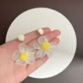 Elegant white mesh flower earrings with yellow centers for a sweet summer beach look - Mesh Flower Stud Earrings (E5427) / White