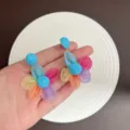 Handcrafted colorful tulle flower drop earrings for summer beach vacations and parties - Mesh Flower Stud Earrings (E5427) / Colorful