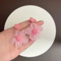 Handmade elegant pink mesh fabric flower stud earrings for summer beach vacation style - Mesh Flower Stud Earrings (E5427) / Pink