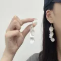 Elegant white acetate circular disk fringe drop earrings, stylish summer jewelry for women - Vertical Layered Circular Style (E4857) / White