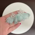 Elegant mint green fabric flower stud earrings featuring delicate pearl centers for summer - Mesh Flower Stud Earring (E5432) / Light Blue