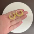 Elegant yellow flower hoop earrings featuring sweet floral design for summer beach vacation - Rose Hoop Earring (E5410) / Yellow