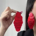 Vibrant red multi-layered resin disc drop earrings for a bold fashion statement look - Stacked Circular Thin Sheet Style (E4907) / Red