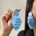 Exaggerated blue marbled acetate disc tassel earrings for women - Marble Texture Stacked Disc Style (E4907) / Sky Blue