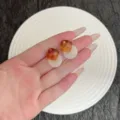 Elegant vintage amber square resin stud earrings with a white round base element - Geometric Round and Square Patchwork Style / Silver White (E5063)